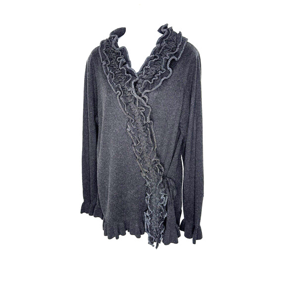Marina Rinaldi Silk & Cashmere Wrap Cardigan Sweater Ruffle L - Picture 1 of 4